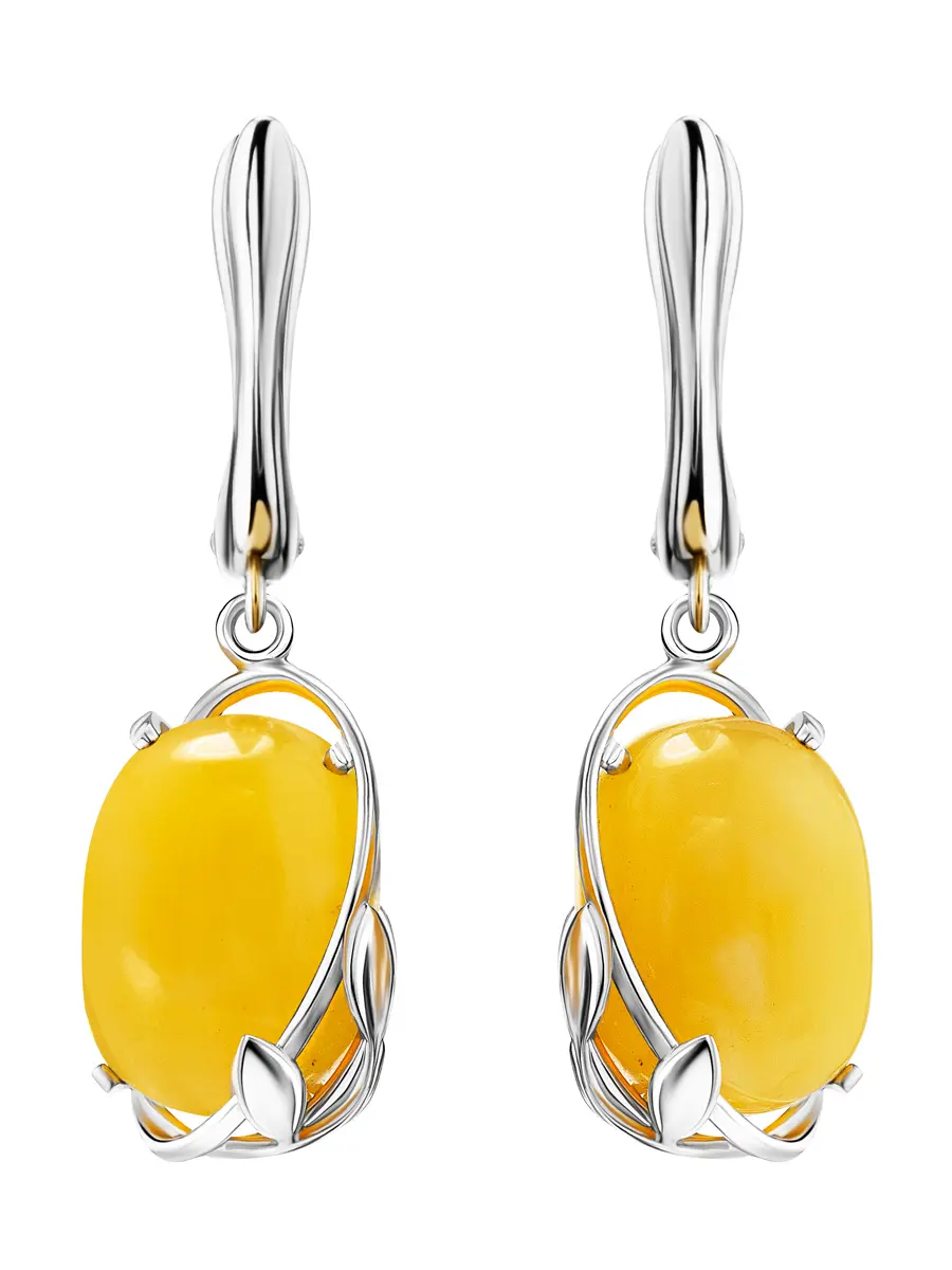 картинка Красивые серьги из серебра и натурального янтаря медового цвета «Зверобой» в онлайн магазине