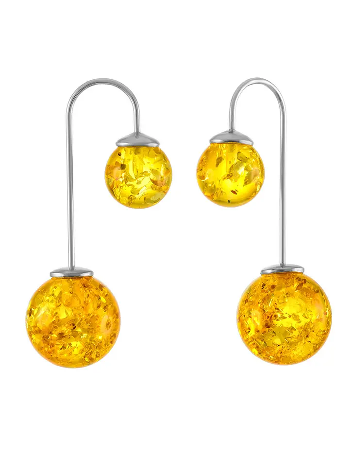 картинка Изысканные асимметричные серьги из серебра с натуральным лимонным янтарём «Пигаль» в онлайн магазине