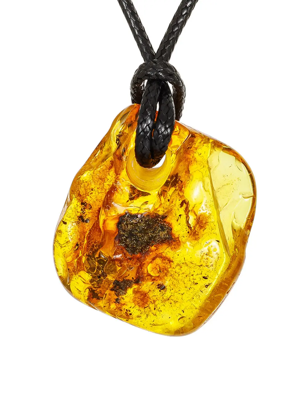 картинка Кулон из лимонного янтаря с красивой природной текстурой на шнурке в онлайн магазине