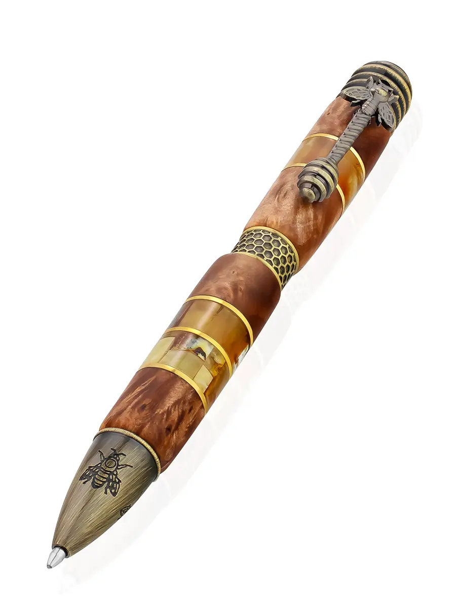 картинка Эксклюзивная ручка из дерева и натурального балтийского янтаря «Медок» в онлайн магазине
