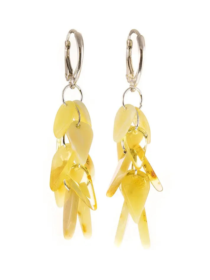 картинка Нарядные серьги из янтаря яркого медового цвета «Осенние листья» в онлайн магазине