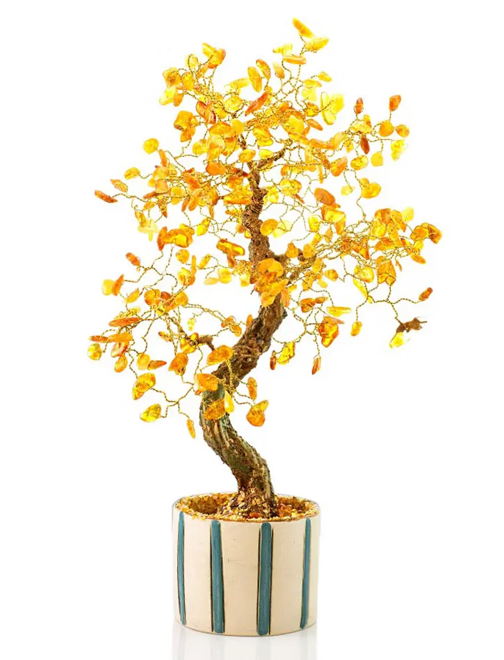 картинка Красивое дерево из янтаря в керамическом горшочке с ручной росписью в онлайн магазине