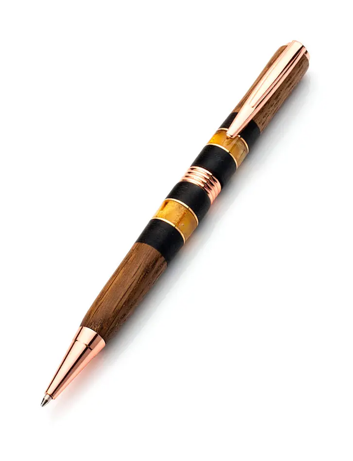 картинка Ручка из морёного дуба и эбена со вставками из натурального янтаря в онлайн магазине