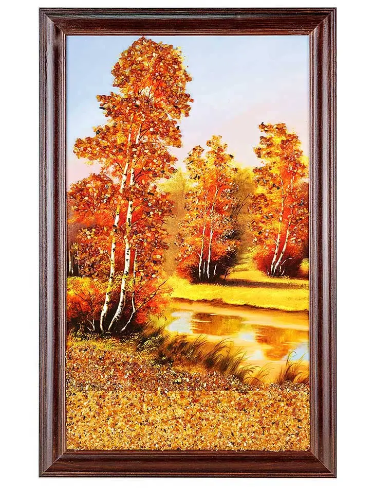 картинка Вертикальный пейзаж с натуральным янтарем «Золотая роща» в онлайн магазине