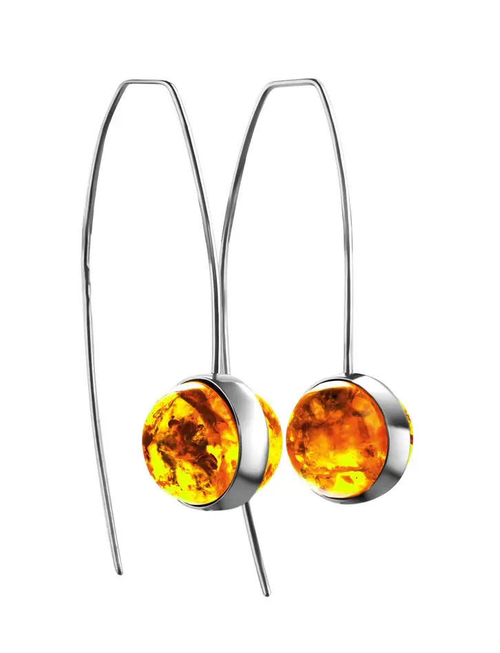 картинка Стильные серьги из серебра с искрящимся золотистым янтарём «Сорбонна» в онлайн магазине