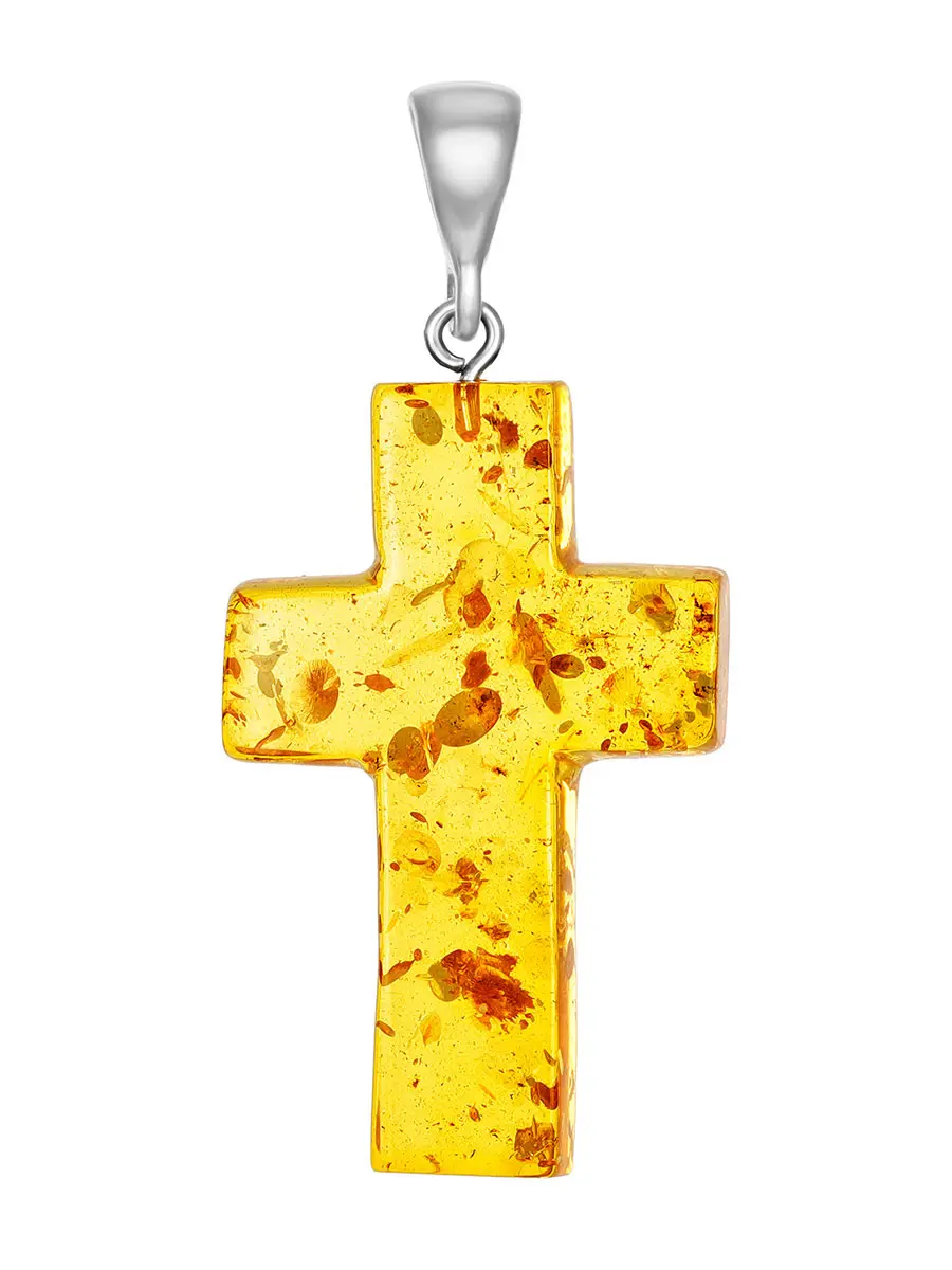 картинка Подвеска из яркого натурального цельного янтаря с искрами «Крестик» в онлайн магазине