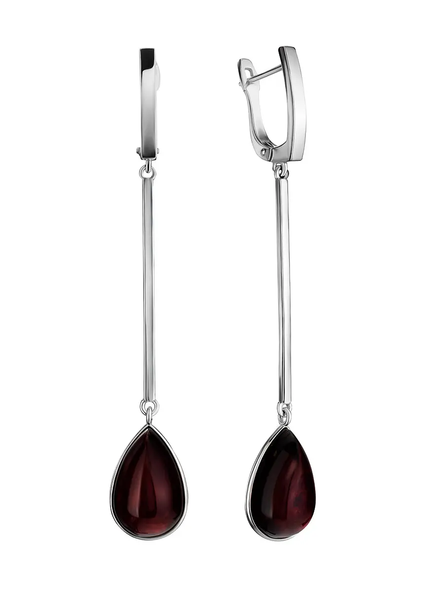 картинка Серьги из натурального янтаря тёмно-вишнёвого цвета «Импульс» в онлайн магазине