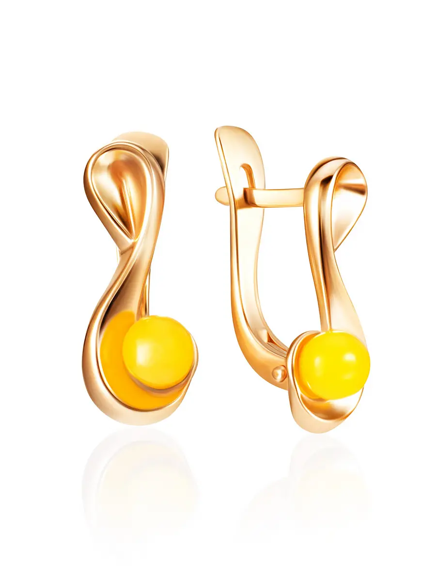 картинка Позолоченные серьги с янтарём медового цвета «Лея» от ifamore™ в онлайн магазине
