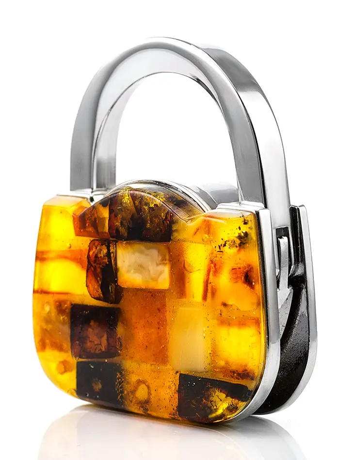 картинка Оригинальный держатель-крючок для сумки, украшенный натуральным янтарём в онлайн магазине