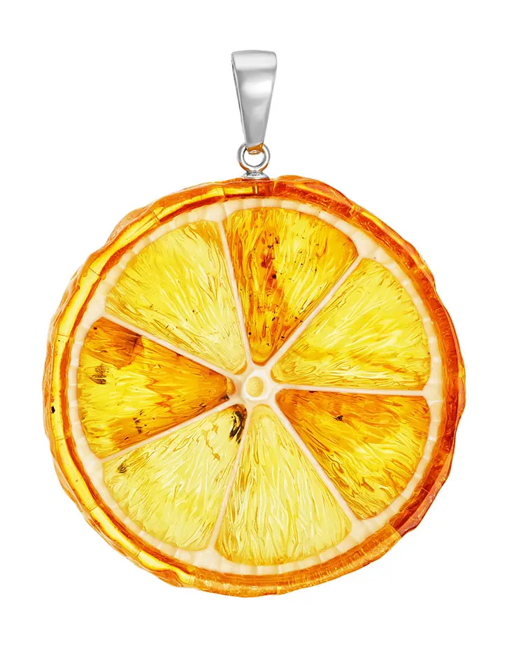картинка Стильный и яркий кулон из натурального янтаря «Апельсин» в онлайн магазине