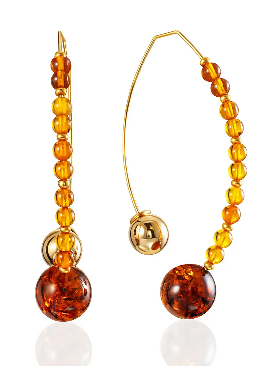 картинка Стильные необычные продевные серьги-крючки с натуральным янтарём в онлайн магазине