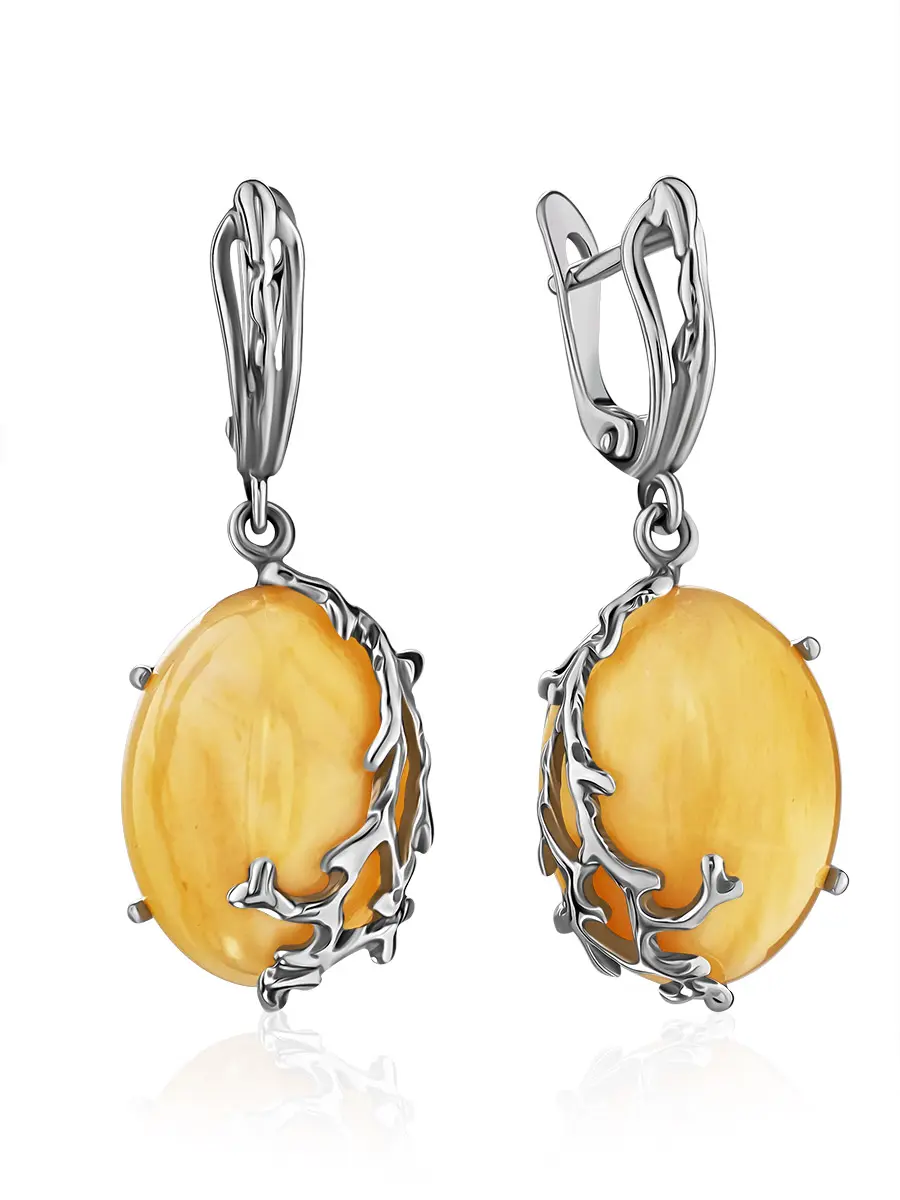 картинка Красивые нежные серьги из серебра и медового янтаря «Ариэль» в онлайн магазине