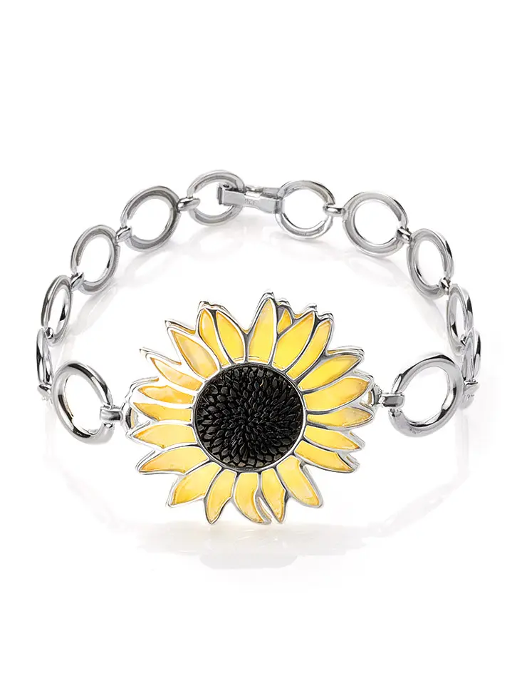 картинка Красивый серебряный браслет «Апрель» с натуральным янтарём в онлайн магазине