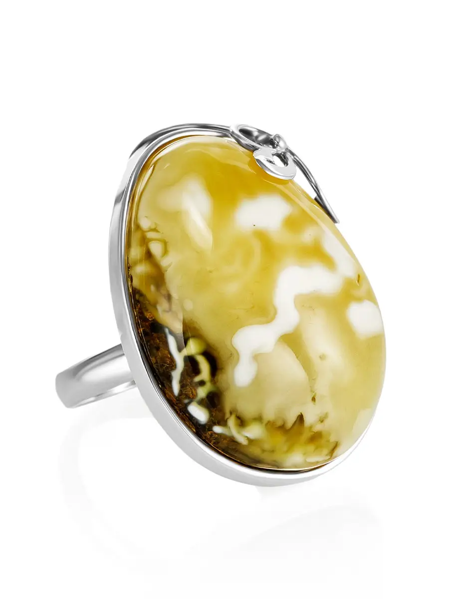 картинка Яркое серебряное кольцо с натуральным пейзажным янтарём «Риальто» в онлайн магазине