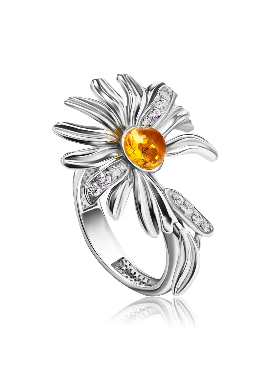 картинка Красивое и необычное кольцо «Ромашка» с янтарём в онлайн магазине