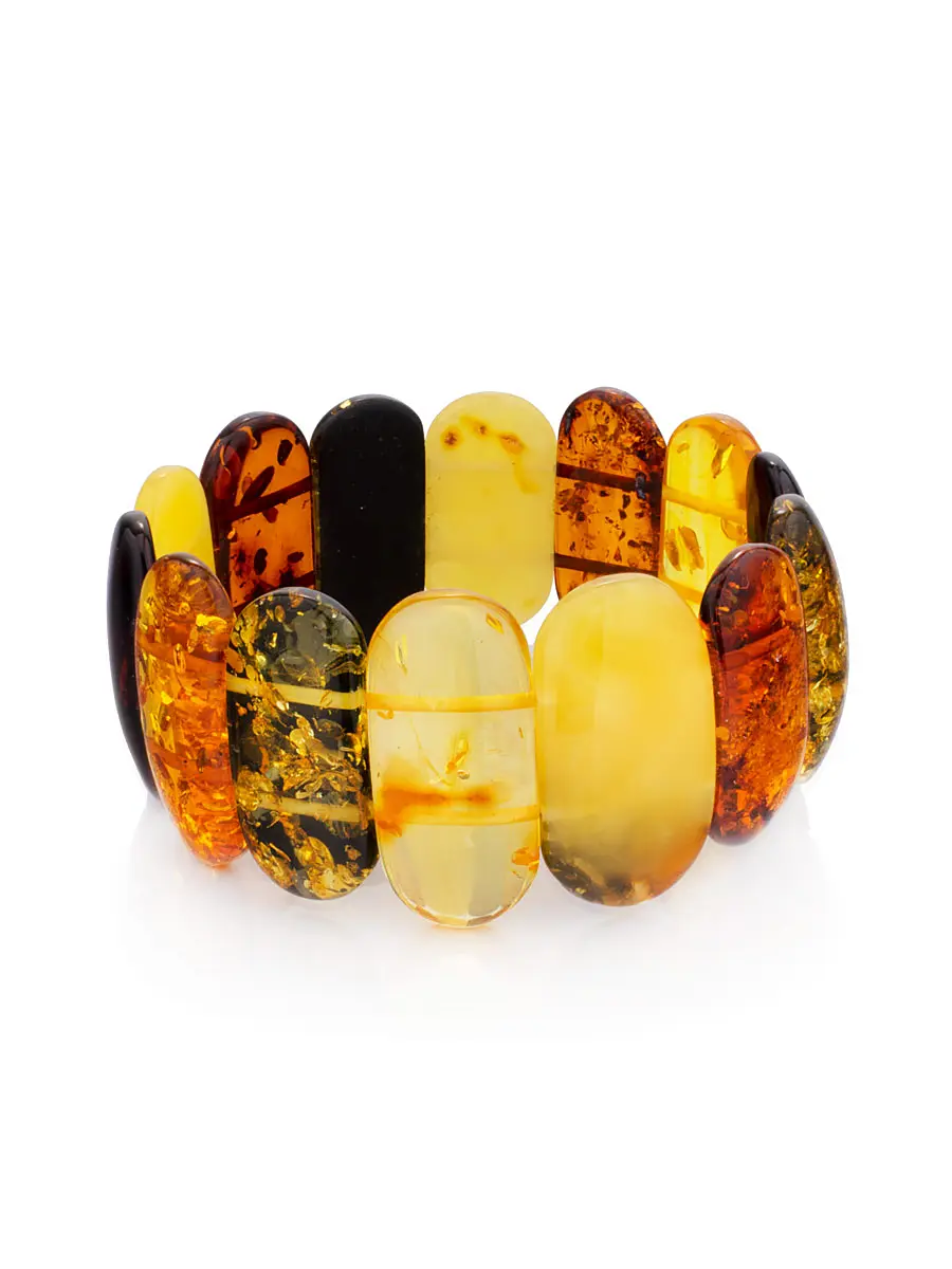 картинка Плоский браслет из натурального янтаря разных оттенков «Пестрый» в онлайн магазине