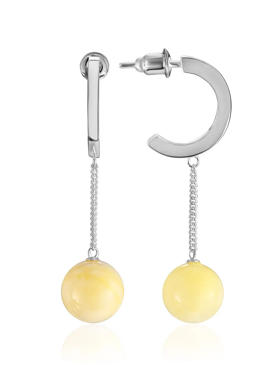 картинка Серьги-гвоздики с янтарной подвеской на цепочке «Палаццо» в онлайн магазине