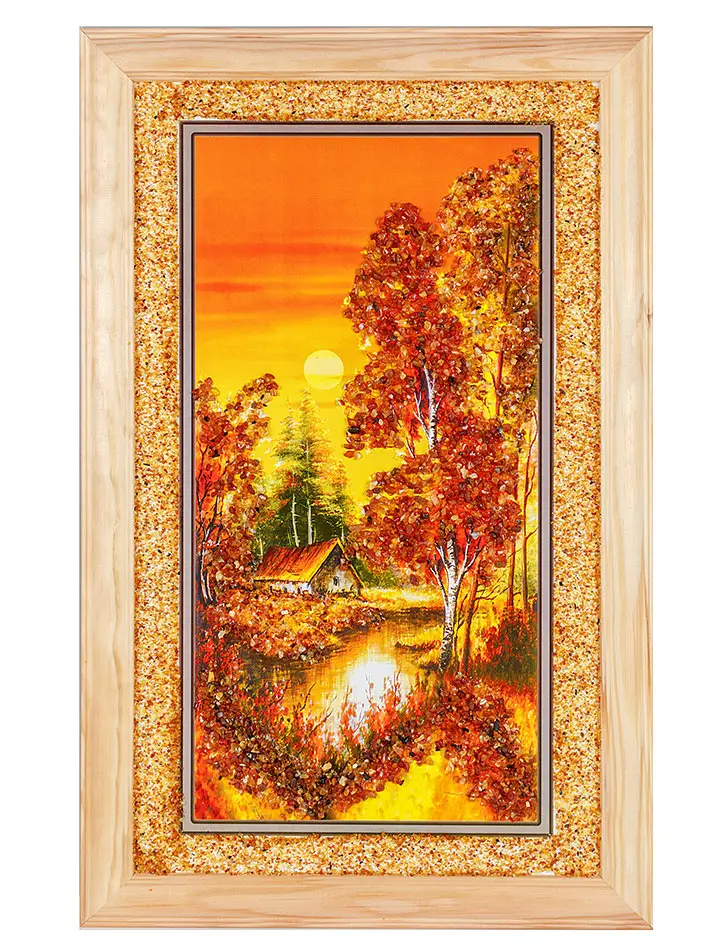 картинка Крупная вертикальная картина с натуральным янтарем «Золото заката» в онлайн магазине