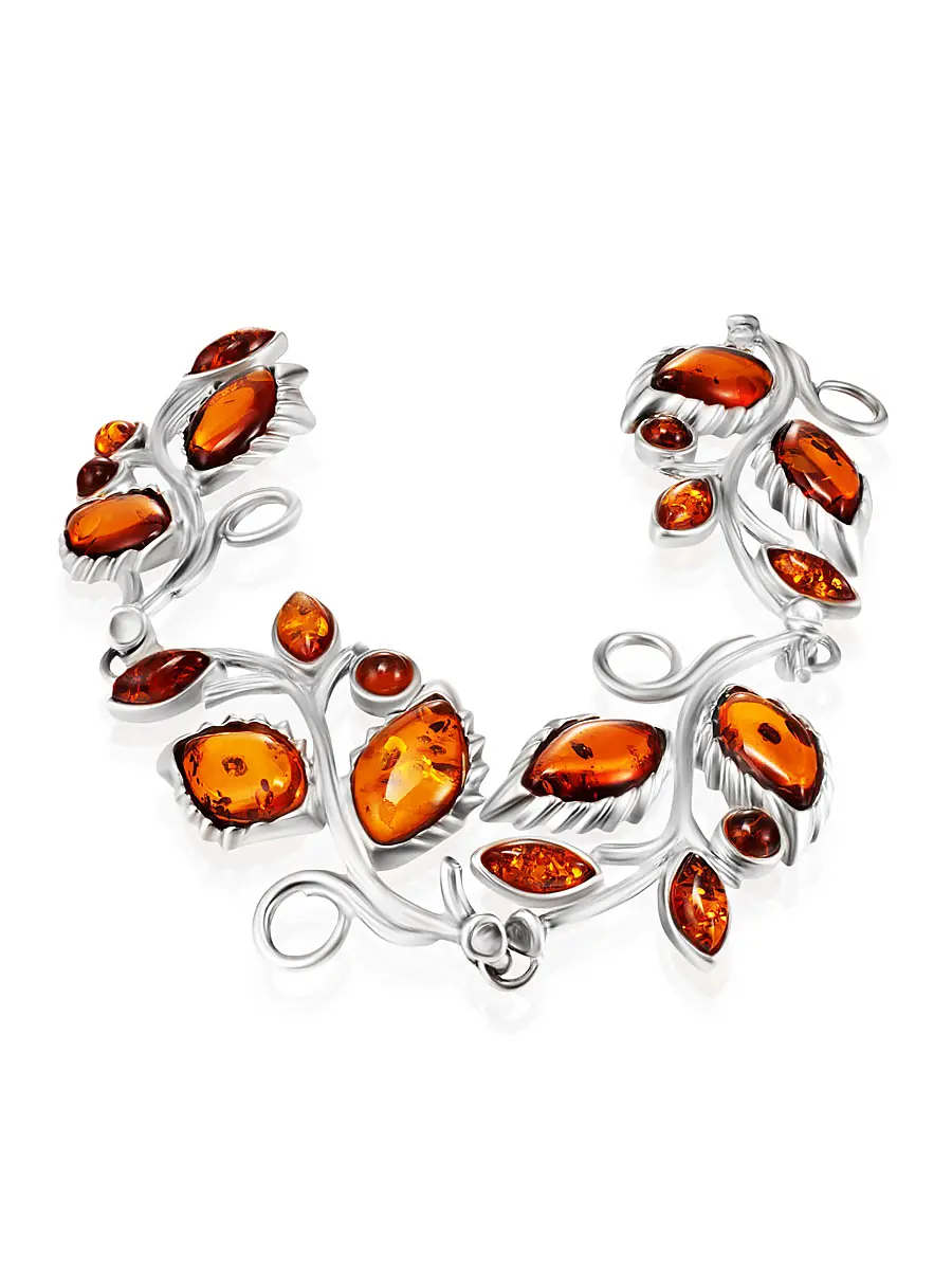 картинка Браслет с ажурными листьями из коньячного янтаря «Каштан» в онлайн магазине