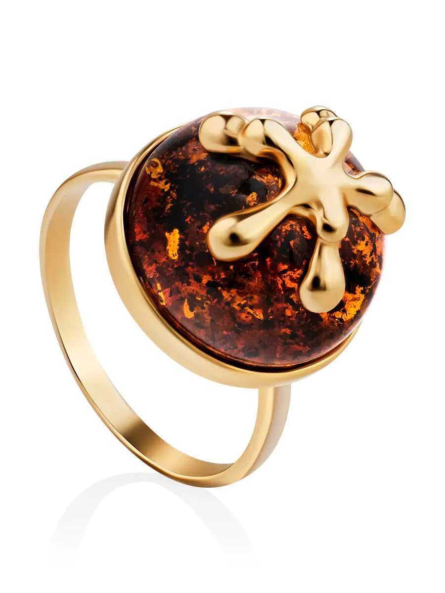 картинка Необычное кольцо «Иллюзия» с натуральным янтарём в онлайн магазине