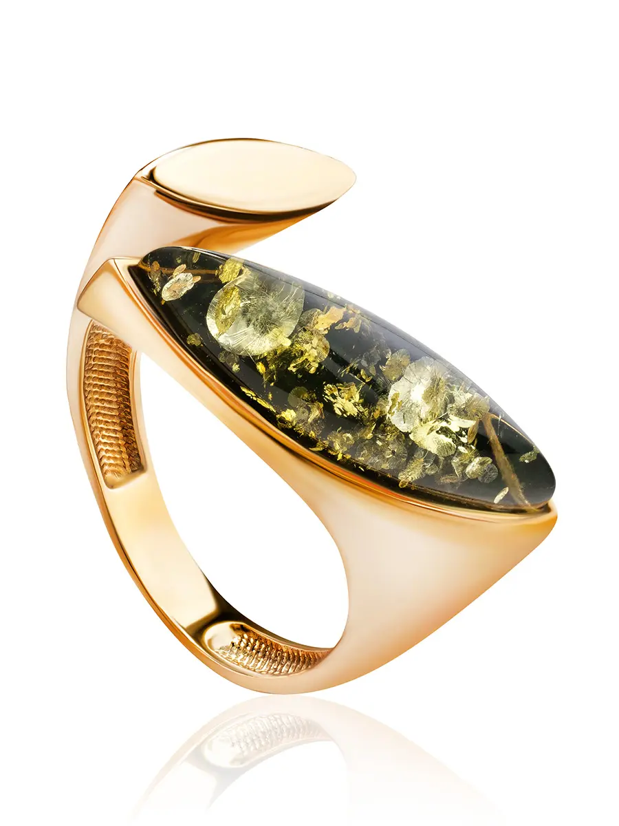 картинка Стильное разомкнутое кольцо «Либерти» из зелёного янтаря в онлайн магазине
