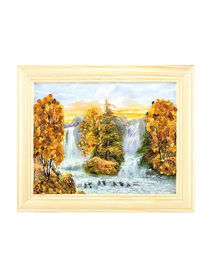 картинка «Водопады Аляски». Небольшая горизонтальная картина, украшенная янтарем в онлайн магазине