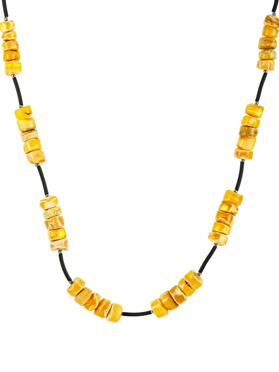 картинка Необычное короткое колье с натуральным живописным янтарём «Шайбы» в онлайн магазине