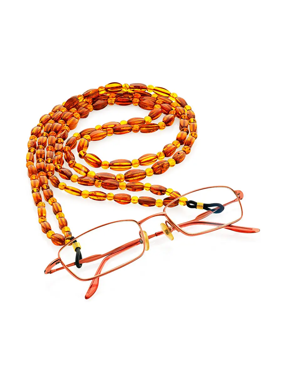 картинка Стильная двойная цепочка для очков из натурального янтаря «Алёнка» в онлайн магазине