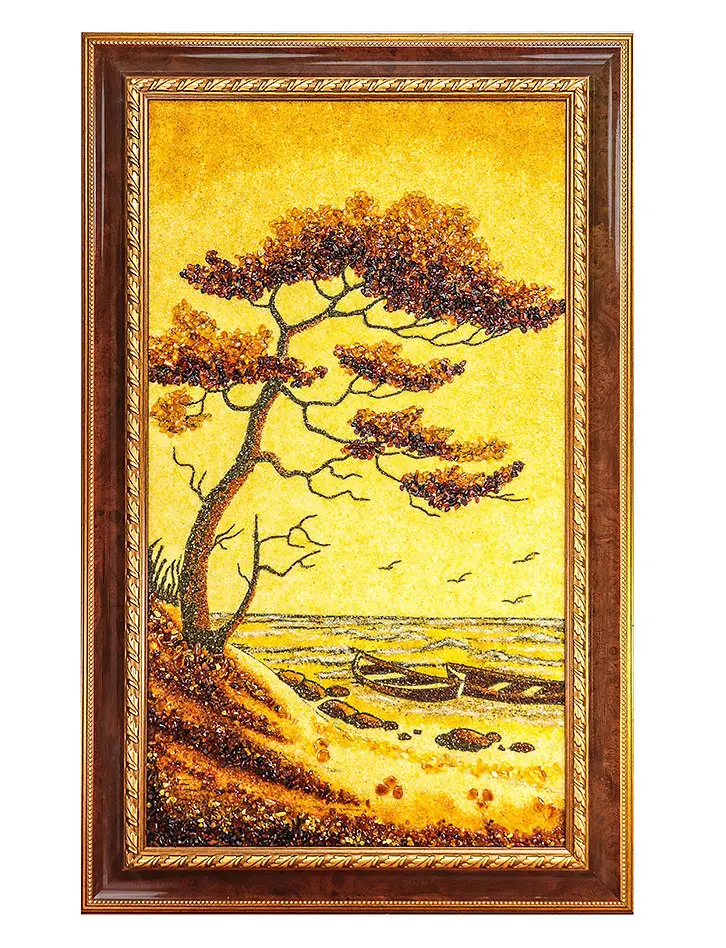 картинка Роскошная картина из янтаря «Под сенью сосны» 68 см (В) х 52 см (Ш) в онлайн магазине