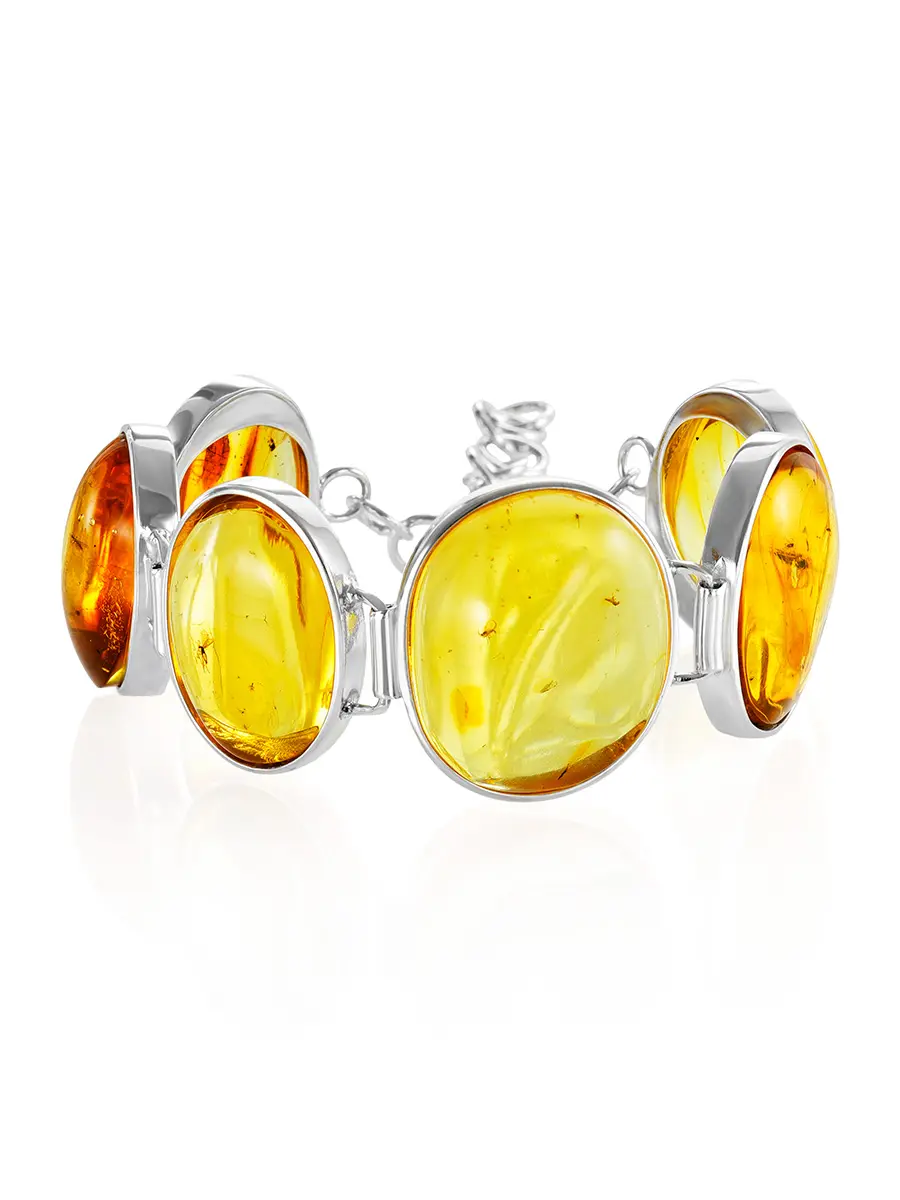 картинка Уникальный браслет из янтаря с инклюзами и серебра «Клио» в онлайн магазине