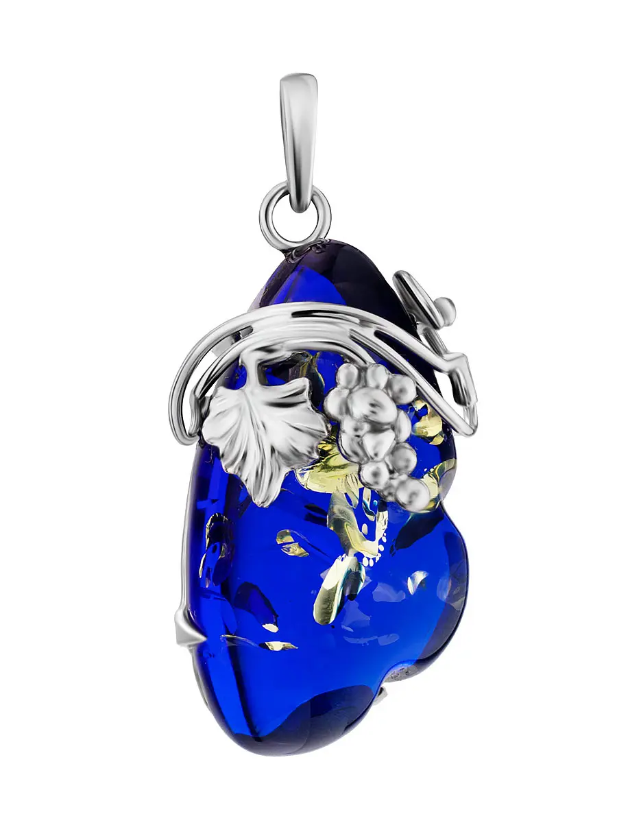 картинка Красивая подвеска из натурального янтаря необычного голубого цвета и серебра «Версаль» в онлайн магазине