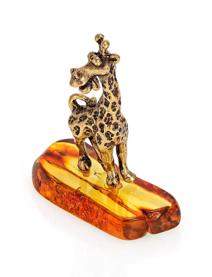 картинка Очаровательный сувенир из латуни и натурального янтаря «Весёлый жираф» в онлайн магазине