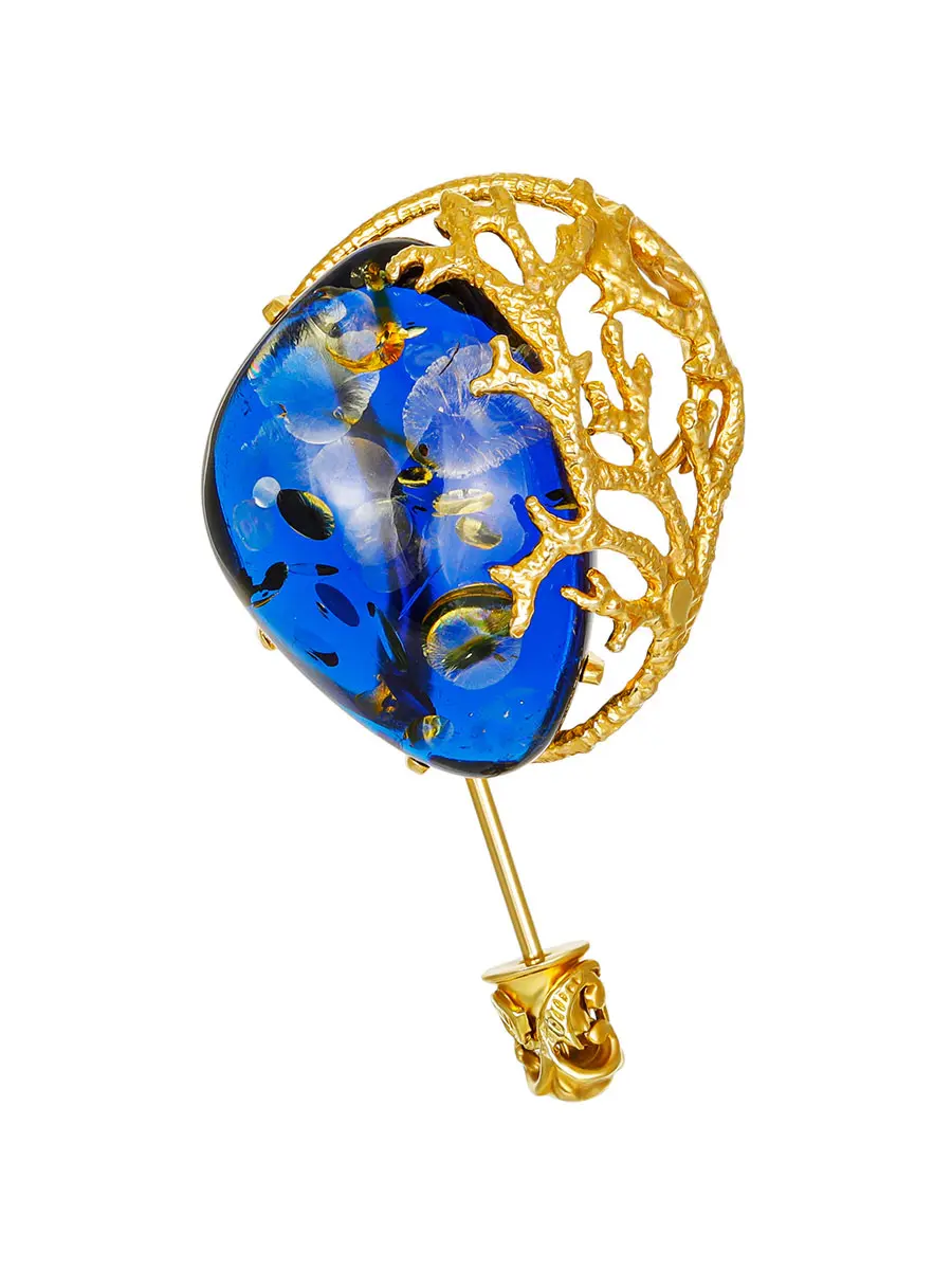 картинка Эффектная брошь-пин «Версаль» с ярко-синим янтарём в онлайн магазине