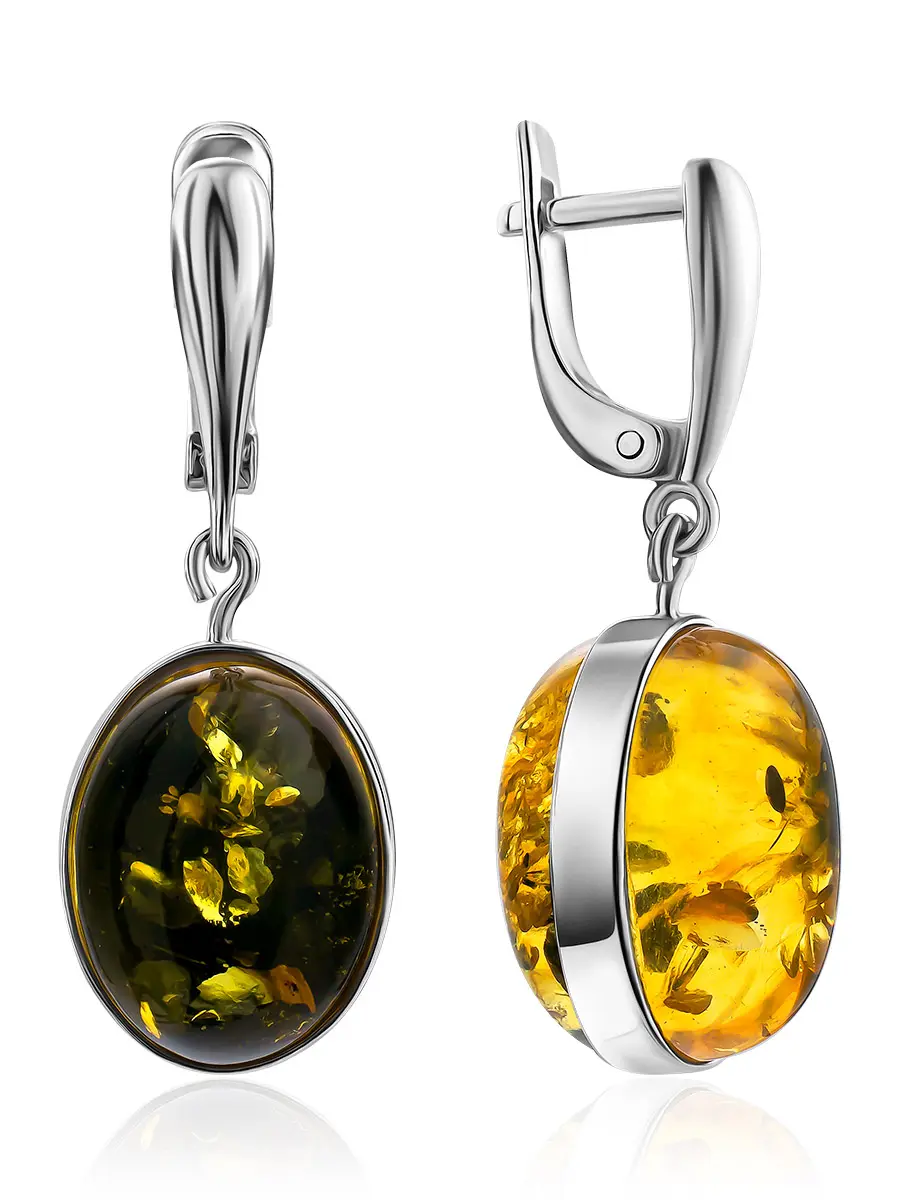 картинка Объёмные серьги из серебра и янтаря двух оттенков «Годжи подвесные» в онлайн магазине