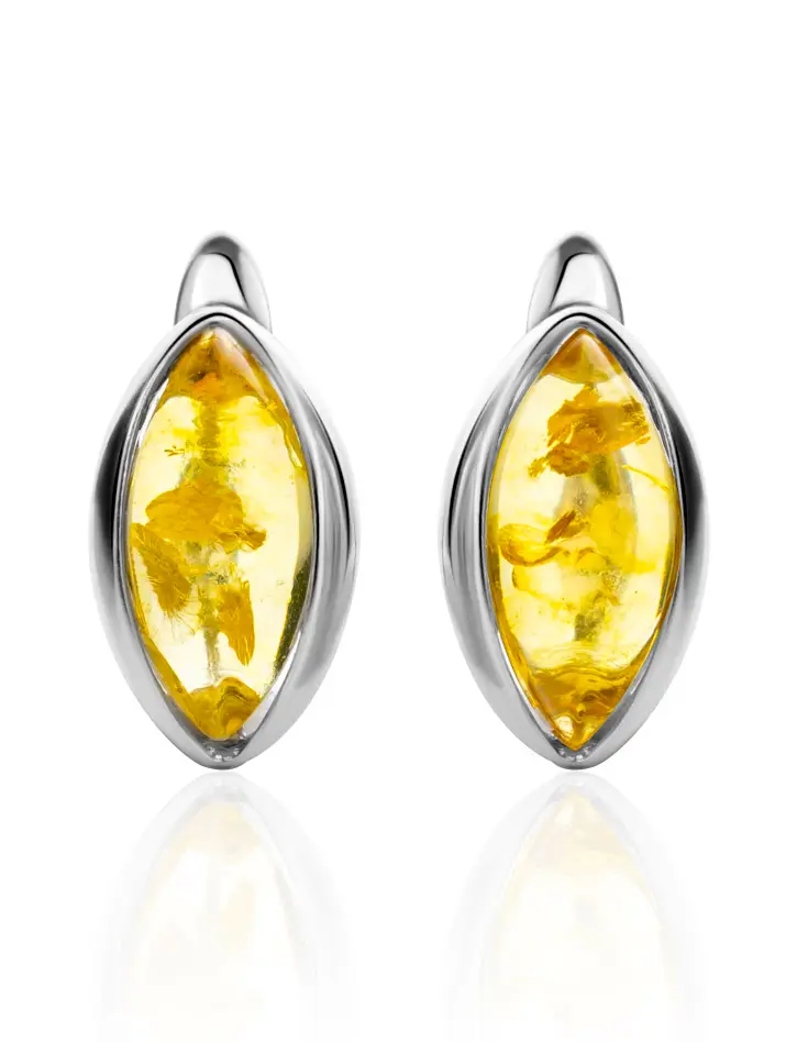 картинка Серьги в классическом дизайне из натурального янтаря лимонного цвета «София» в онлайн магазине