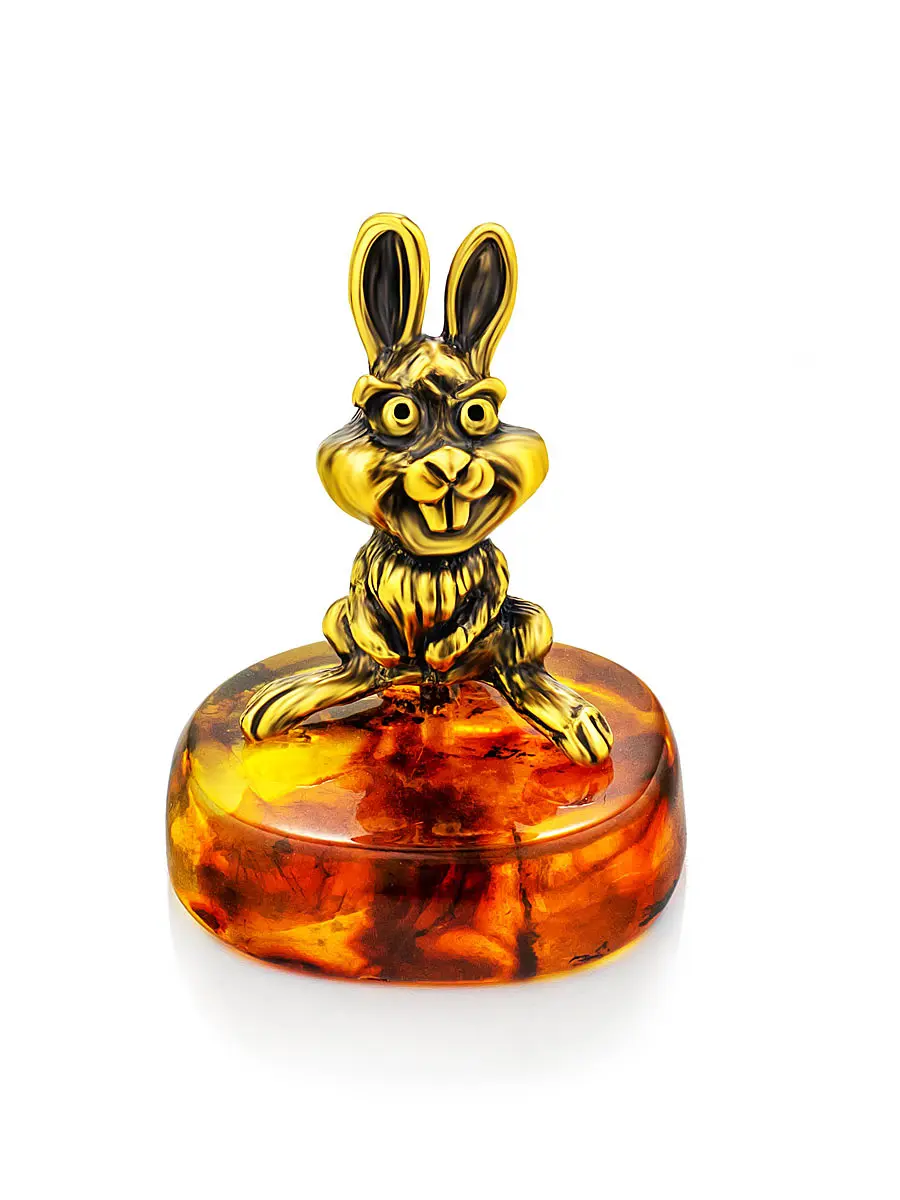 картинка Очаровательный новогодний талисман «Крольчонок» с натуральным янтарём в онлайн магазине
