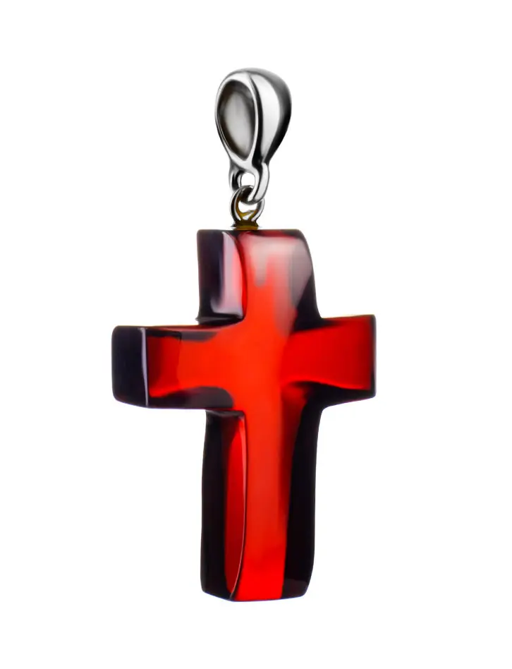 картинка Крестик вишнёвого цвета из натурального цельного янтаря в онлайн магазине