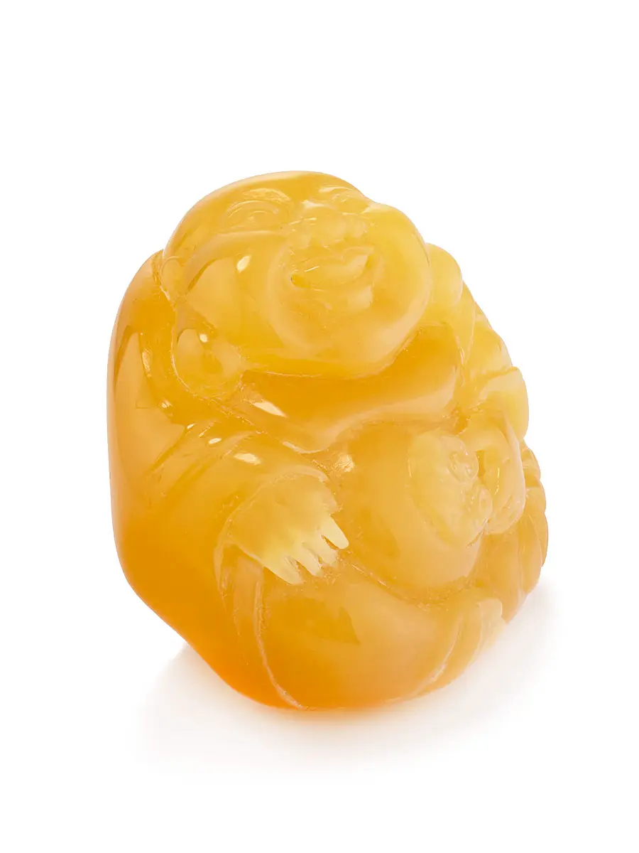 картинка Сувенирная резная статуэтка «Хотэй (Смеющийся Будда)» из натурального янтаря медового цвета в онлайн магазине
