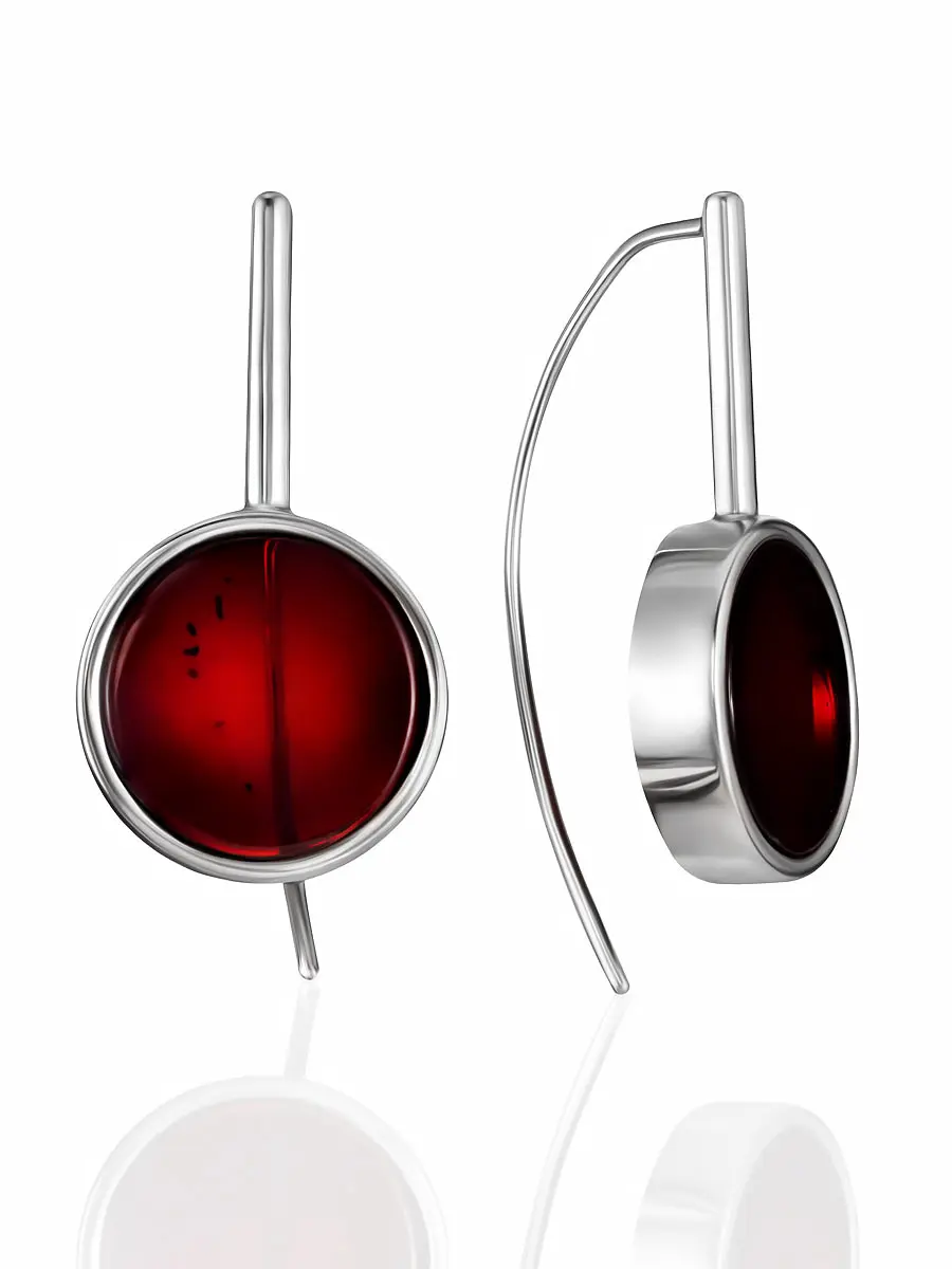 картинка Эффектные серьги-крючки с тёмно-вишнёвым янтарём Palazzo в онлайн магазине