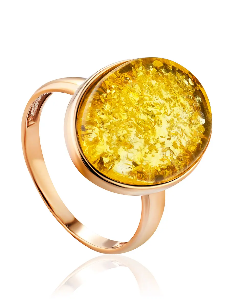 картинка Яркое кольцо из позолоченного серебра и лимонного янтаря «Бенефис» в онлайн магазине