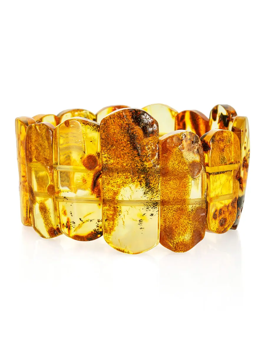 картинка Стильный объёмный браслет из натурального цельного янтаря «Помпеи» в онлайн магазине
