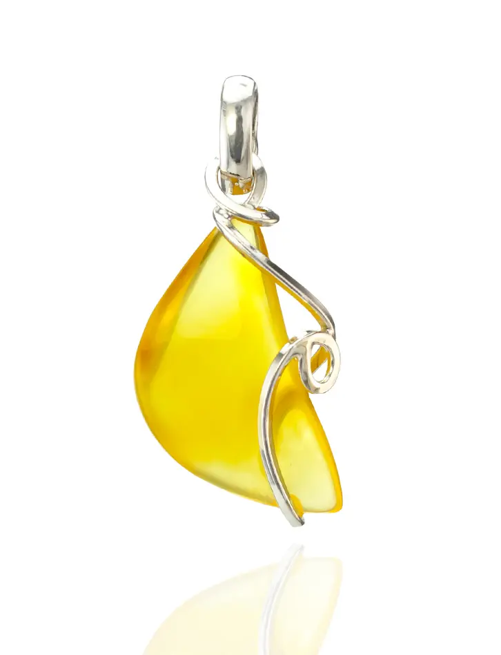 картинка Элегантный асимметричный кулон из серебра и натурального балтийского лимонного янтаря «Валенсия» в онлайн магазине