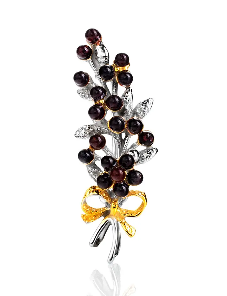 картинка Нарядная брошь с вишнёвым янтарём «Офелия» в онлайн магазине