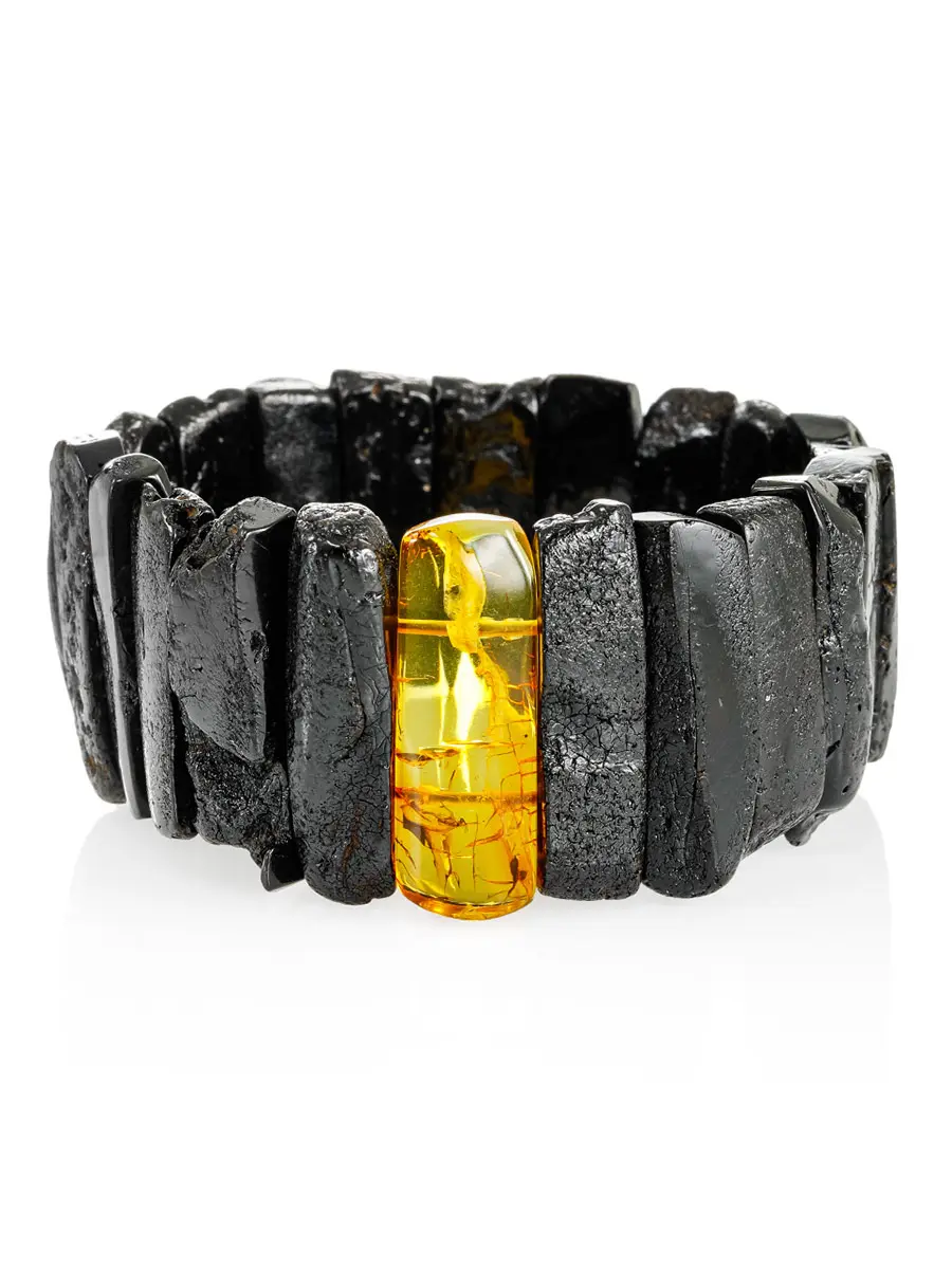 картинка Браслет «Помпеи» из чёрного янтаря с инклюзом насекомого в онлайн магазине