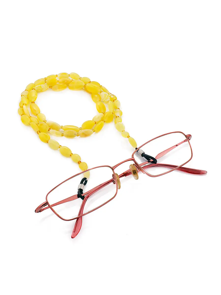 картинка Яркая цепочка для очков из натурального янтаря нежно-медового цвета в онлайн магазине
