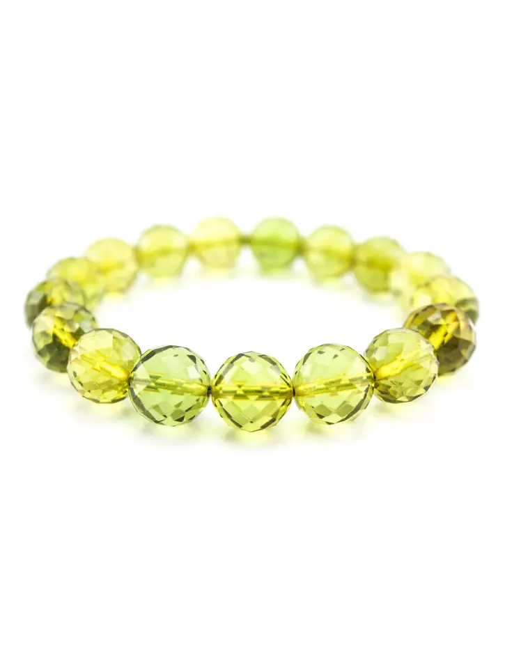 картинка Браслет из цельного колумбийского янтаря яркого зеленого цвета «Шар. Алмазная грань» в онлайн магазине