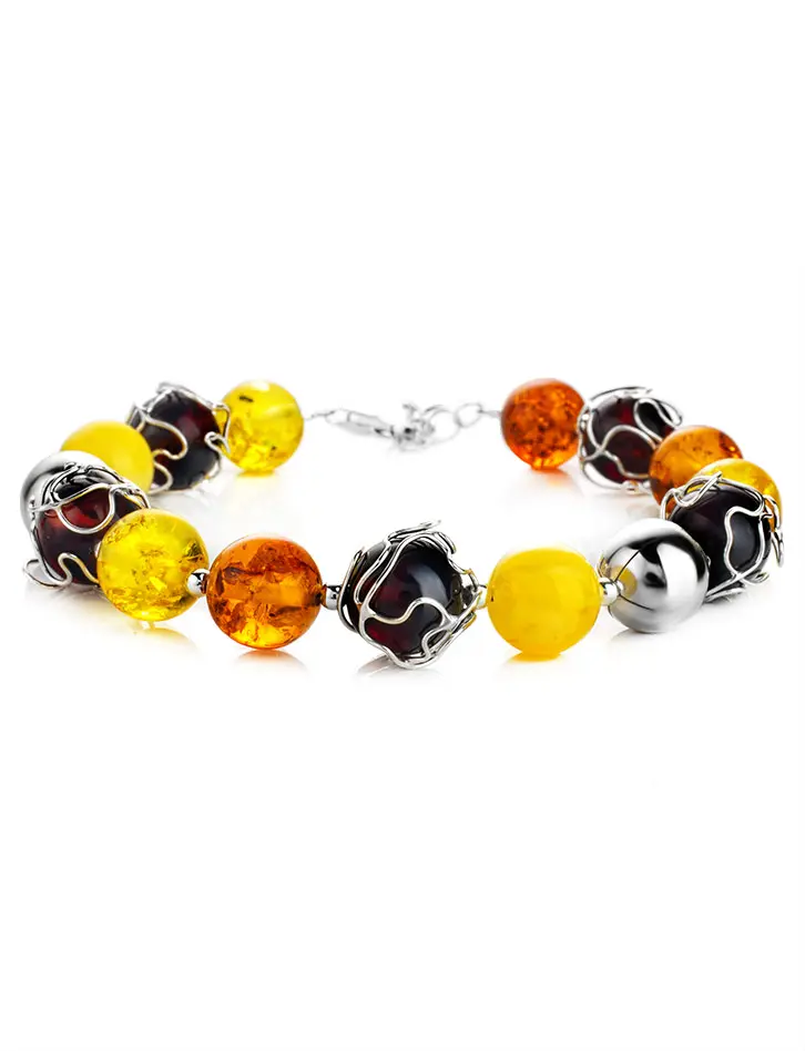 картинка Яркий эффектный браслет из натурального янтаря и серебра «Афродита» в онлайн магазине