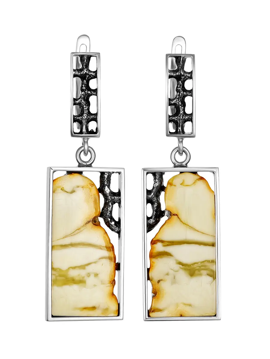 картинка Красивые серьги из серебра и натурального янтаря «Модерн» в онлайн магазине