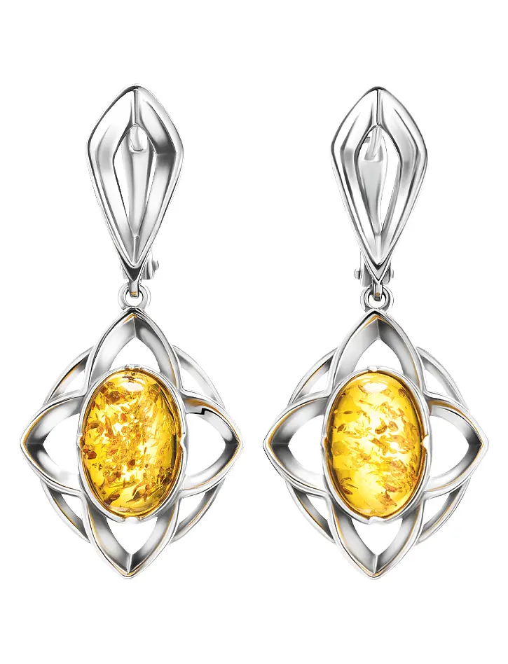 картинка Серьги «Амьен» из серебра и натурального искрящегося янтаря золотистого цвета в онлайн магазине