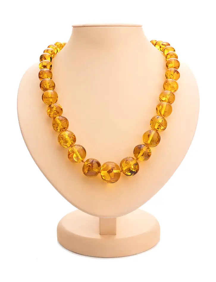 картинка Бусы из натурального янтаря золотистого цвета «Мятый шар» в онлайн магазине